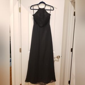 Hayley Paige Occassions Black Lace Halter Dress 5715 Size 10 *TEAR AT HEMLINE